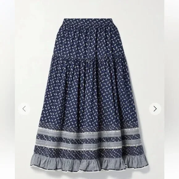 New Doen Rosanna Skirt in Indigo Calico, Size XS - Picture 3 of 15